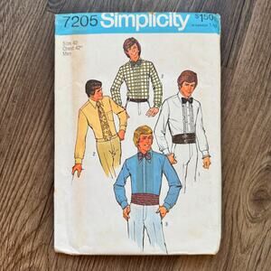 UNCUT Vintage 1970s Simplicity 7205 Sewing Pattern Men Sz Lg Button Up Bow Tie